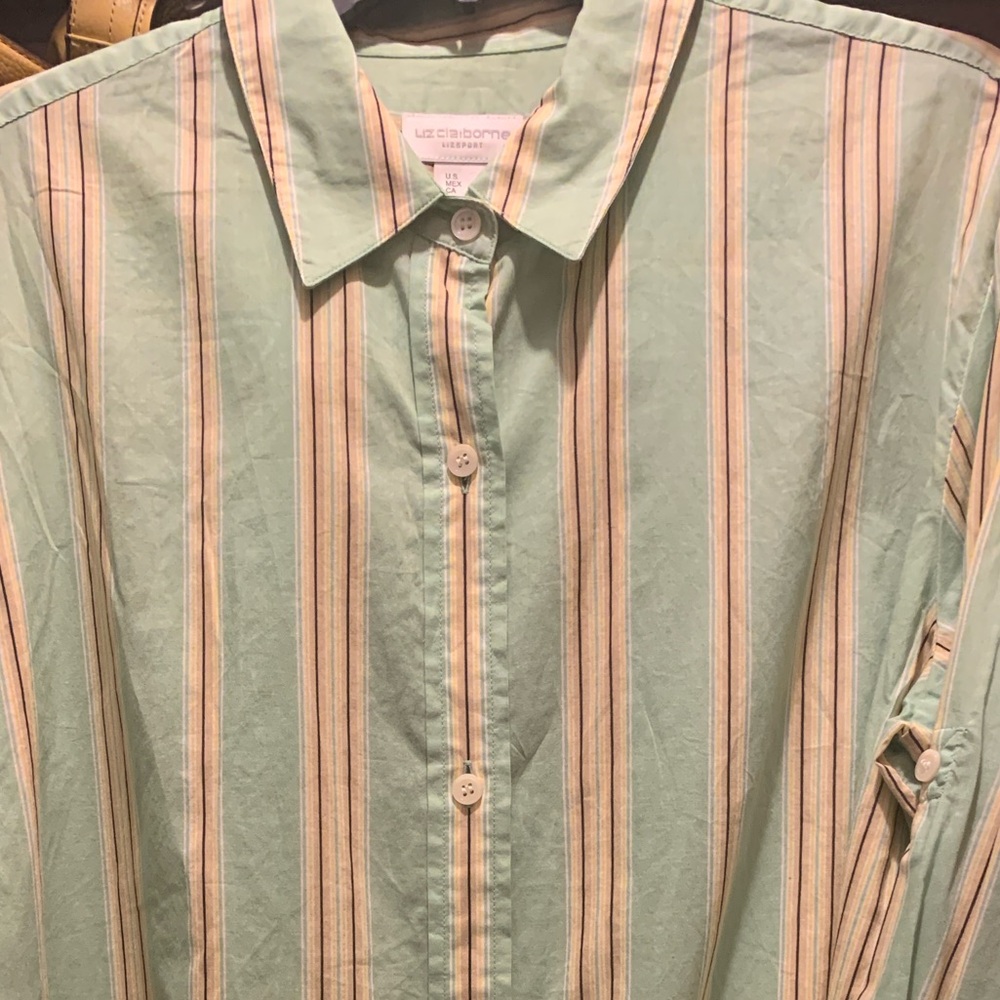 Vintage LizSport Dobby Stripe Shirt, Large